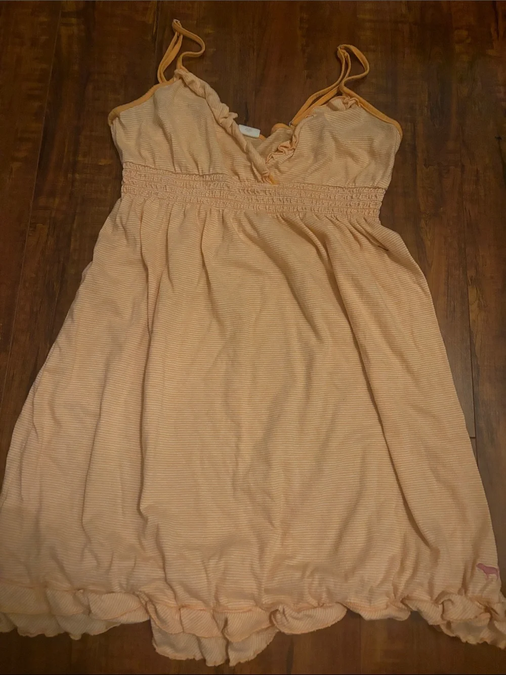 PINK Victoria's Secret Peach Striped Ruffle-Trim Sleep Dress